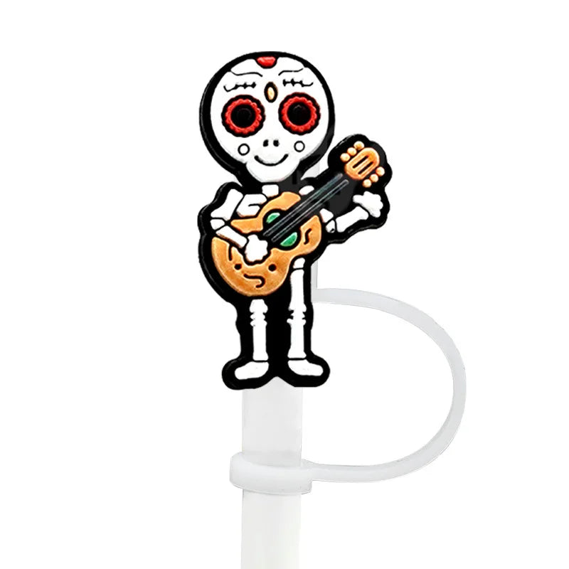 Halloween Straw Cover Cap for Stanley Tumbler 8mm Skull Silicone Straw Topper Dust-Proof Reusable Straw Tips Cup Accessories