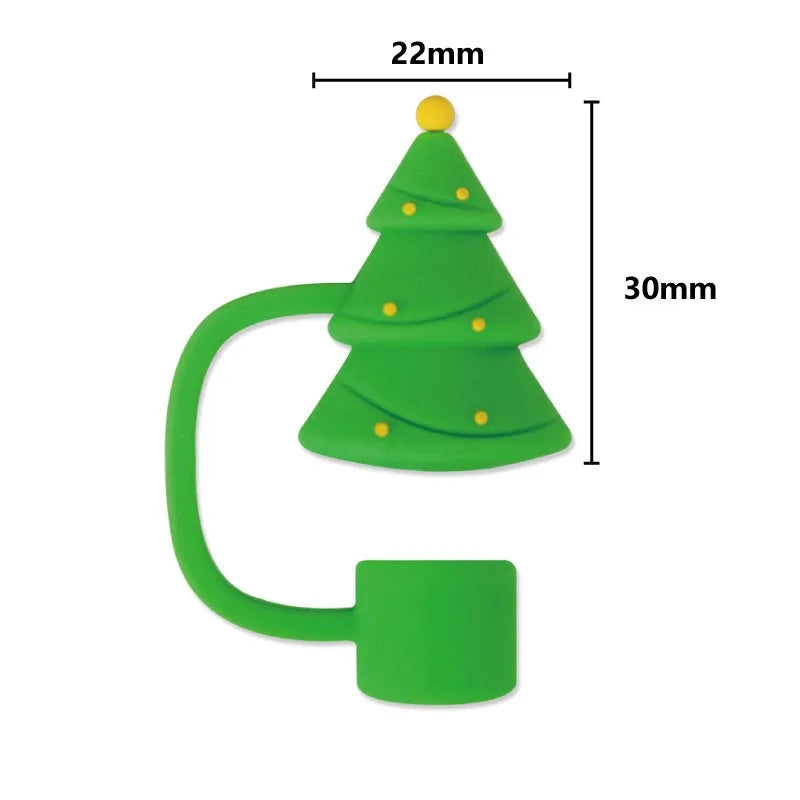 Christmas Straw Cover Cap Reusable Silicone Straw Topper Dustproof Straw Decor Drinking Dust Cap for Stanley Cup Accessory