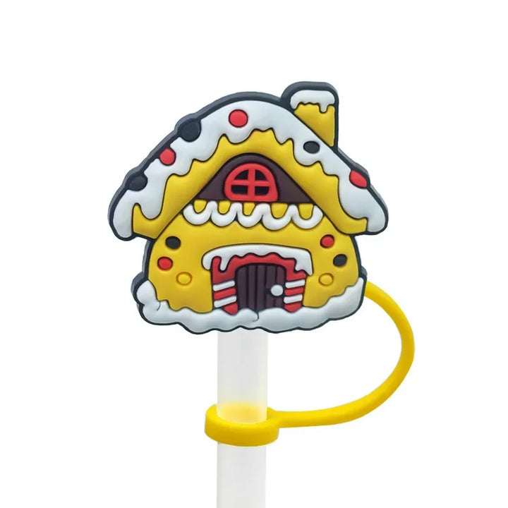 Christmas Straw Cover Cap Reusable Silicone Straw Topper Dustproof Straw Decor Drinking Dust Cap for Stanley Cup Accessory