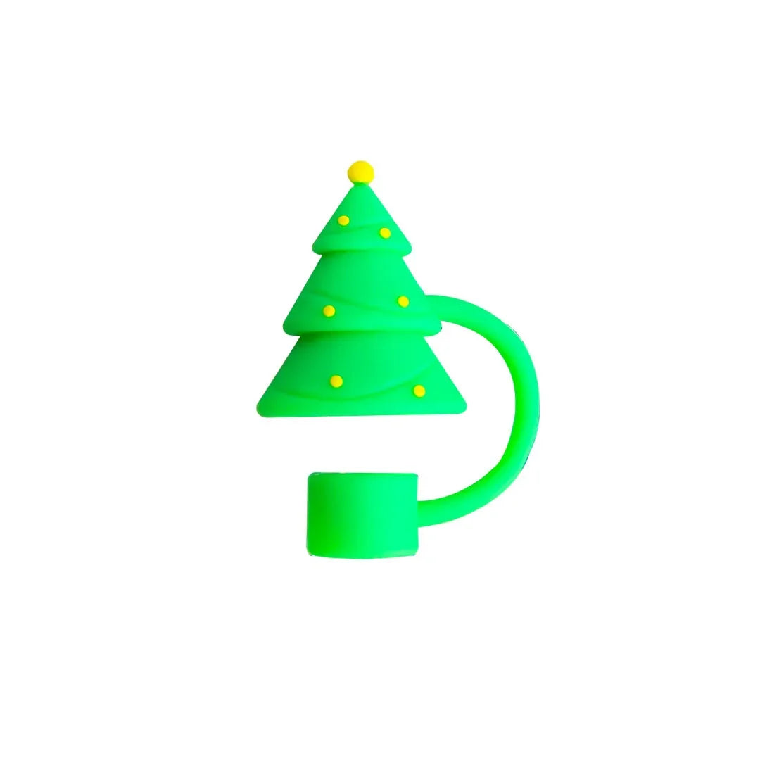 Christmas Straw Cover Cap Reusable Silicone Straw Topper Dustproof Straw Decor Drinking Dust Cap for Stanley Cup Accessory