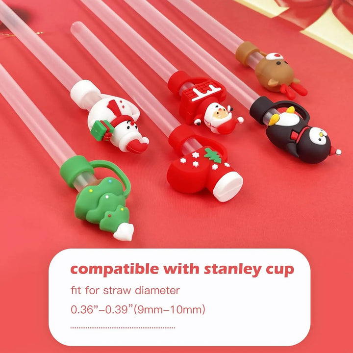 6Pcs 10mm Christmas Straw Covers Cap for Stanley Cup Tumblers Accessories, Reusable Straw Cap Stopper for Straws Tip Lids