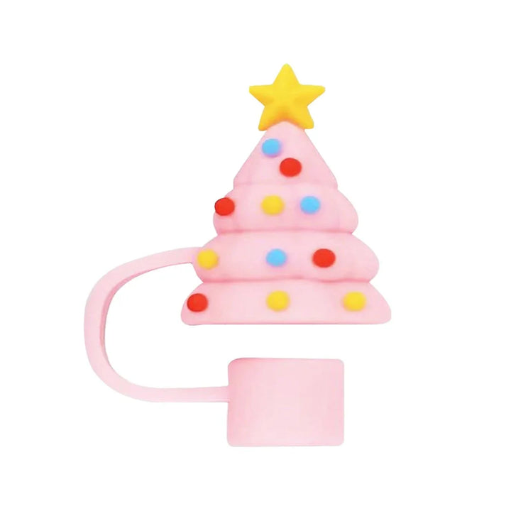 Christmas Straw Cover Cap Reusable Silicone Straw Topper Dustproof Straw Decor Drinking Dust Cap for Stanley Cup Accessory