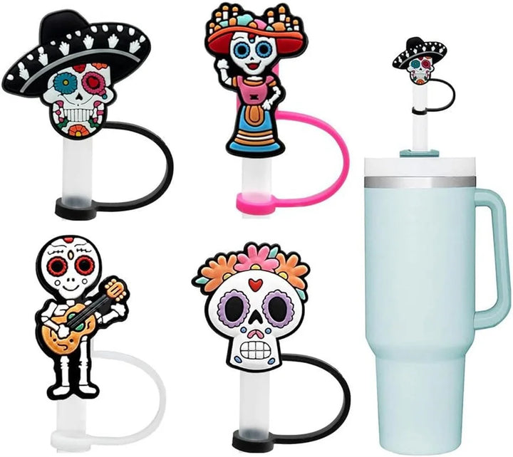 Halloween Straw Cover Cap for Stanley Tumbler 8mm Skull Silicone Straw Topper Dust-Proof Reusable Straw Tips Cup Accessories