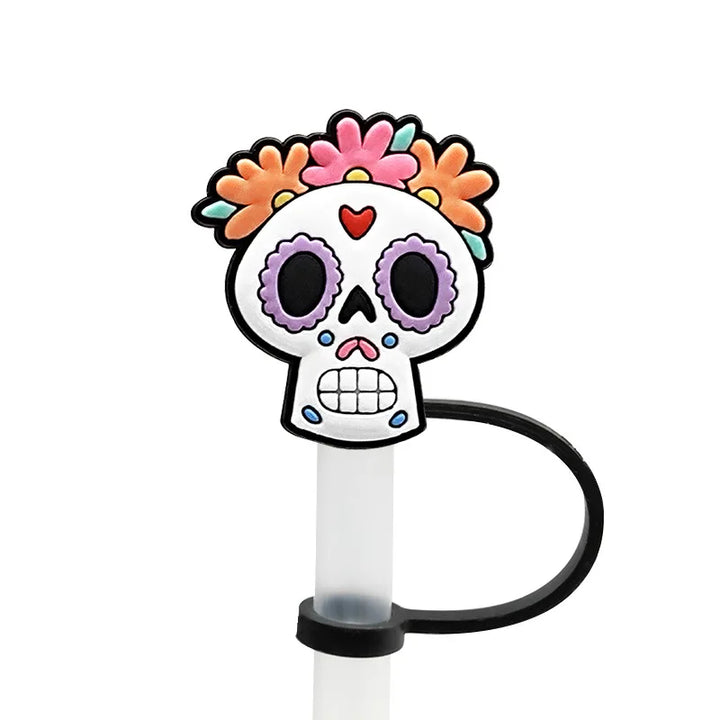 Halloween Straw Cover Cap for Stanley Tumbler 8mm Skull Silicone Straw Topper Dust-Proof Reusable Straw Tips Cup Accessories
