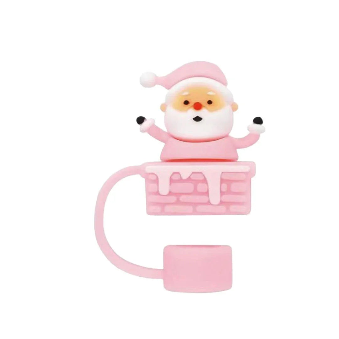 Christmas Straw Cover Cap Reusable Silicone Straw Topper Dustproof Straw Decor Drinking Dust Cap for Stanley Cup Accessory