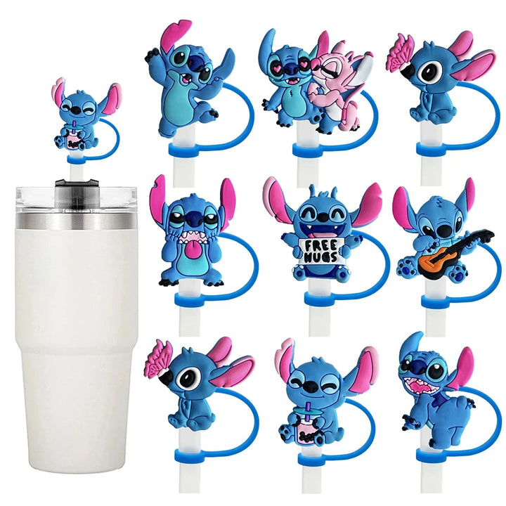 Blue-eared extraterrestrial being Straw Cover Cap 10MM Straws Silicone Cup Topper for Tumblers Accessories Party Supplies Gifts