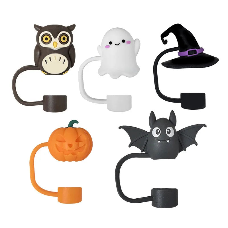 5/1PCS Halloween Straw Cover Cap for Stanley Cup Silicone Straw Topper for 10mm Straw Dust-Proof Reusable Straw Tips for Tumbler