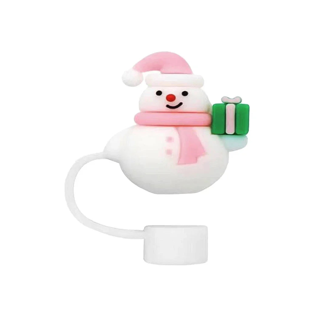 Christmas Straw Cover Cap Reusable Silicone Straw Topper Dustproof Straw Decor Drinking Dust Cap for Stanley Cup Accessory