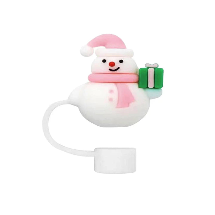 Christmas Straw Cover Cap Reusable Silicone Straw Topper Dustproof Straw Decor Drinking Dust Cap for Stanley Cup Accessory