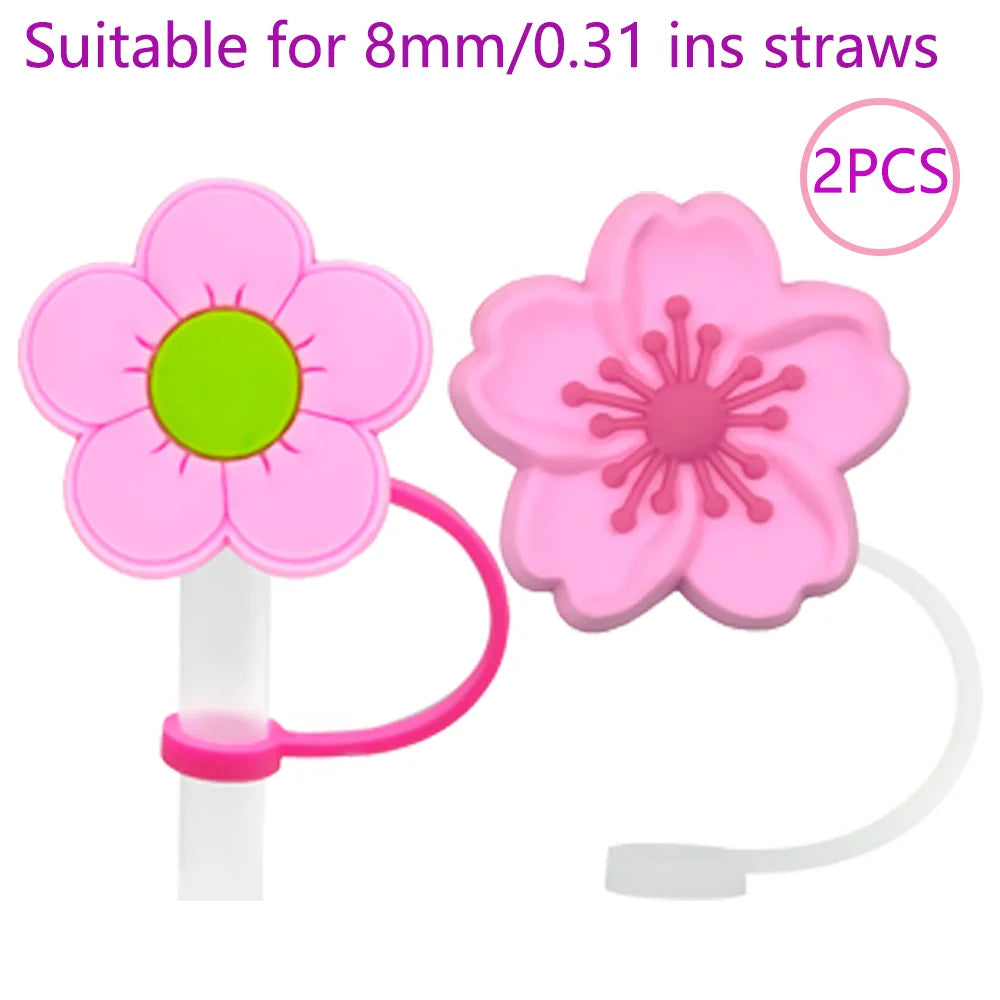 2PCS Straw Cover Cap Pink Hello,8mm Silicone Straw Topper Lovely for Tumbler Cup Accessories, Reusable Dustproof Straw Plug