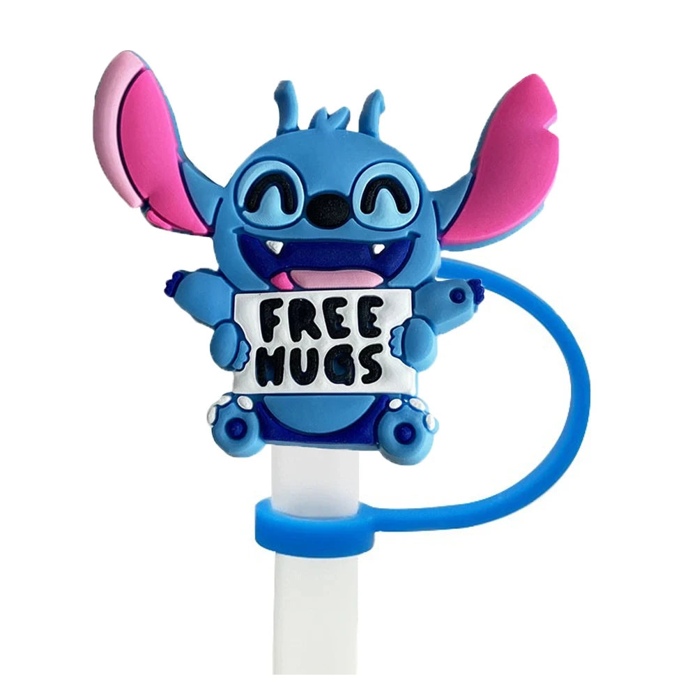 Blue-eared extraterrestrial being Straw Cover Cap 10MM Straws Silicone Cup Topper for Tumblers Accessories Party Supplies Gifts