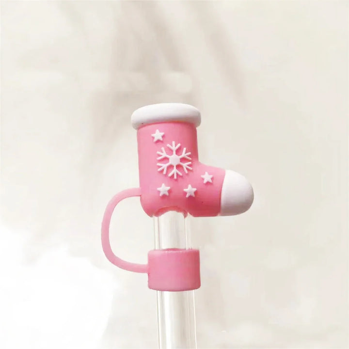 Christmas Straw Cover Cap Reusable Silicone Straw Topper Dustproof Straw Decor Drinking Dust Cap for Stanley Cup Accessory