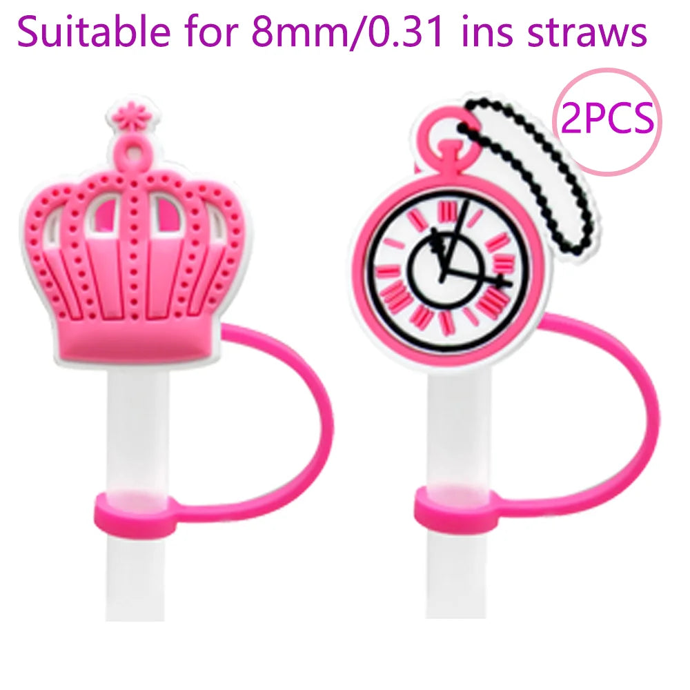 2PCS Straw Cover Cap Pink Hello,8mm Silicone Straw Topper Lovely for Tumbler Cup Accessories, Reusable Dustproof Straw Plug
