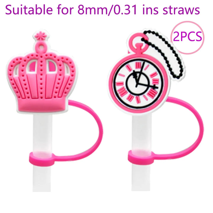 2PCS Straw Cover Cap Pink Hello,8mm Silicone Straw Topper Lovely for Tumbler Cup Accessories, Reusable Dustproof Straw Plug