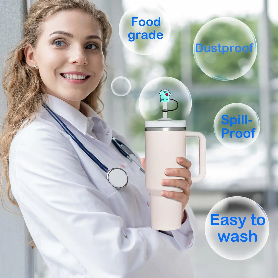 Straw Cover Cap for Stanley Cup 30&40 Oz Tumbler Water Bottle Silicone Straw Topper Fits 8mm Gift for Doctor and Nurse