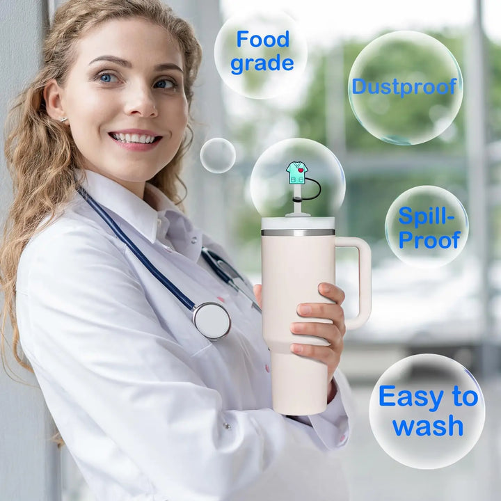 Straw Cover Cap for Stanley Cup 30&40 Oz Tumbler Water Bottle Silicone Straw Topper Fits 8mm Gift for Doctor and Nurse