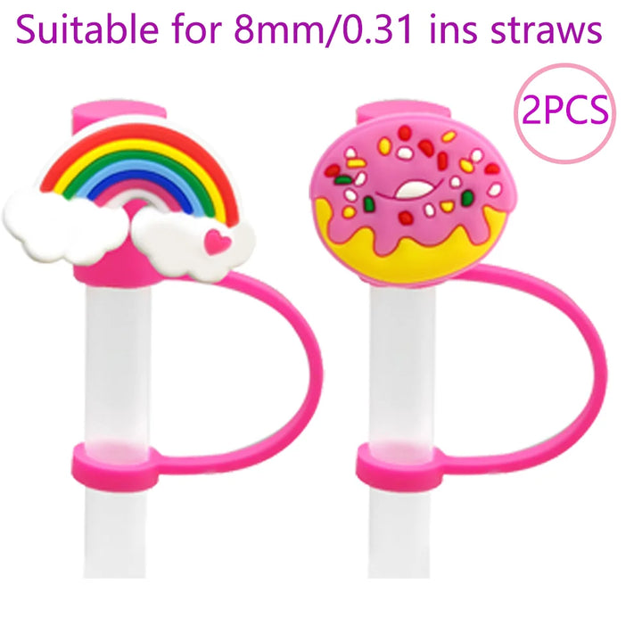 2PCS Straw Cover Cap Pink Hello,8mm Silicone Straw Topper Lovely for Tumbler Cup Accessories, Reusable Dustproof Straw Plug