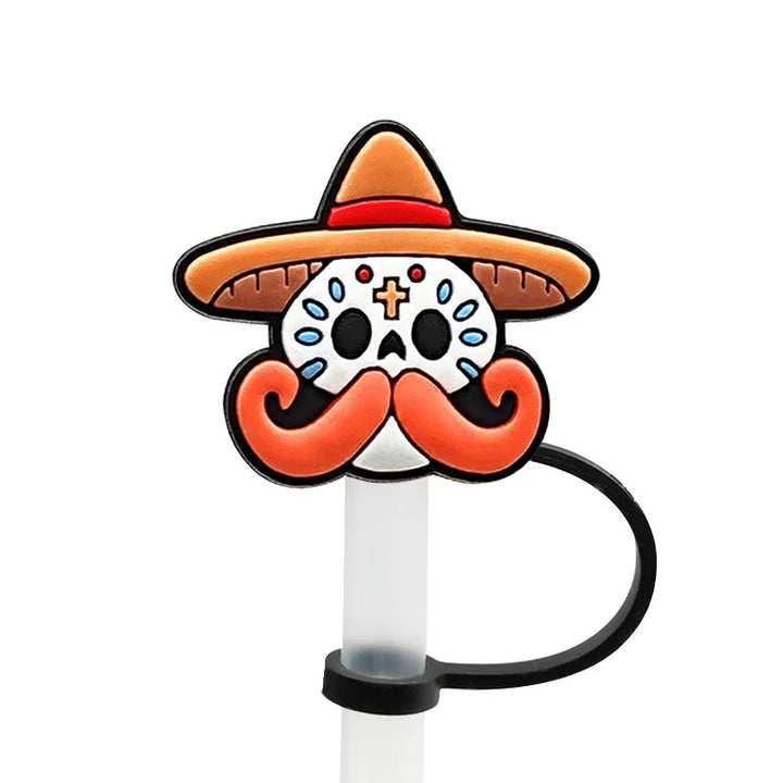 Halloween Straw Cover Cap for Stanley Tumbler 8mm Skull Silicone Straw Topper Dust-Proof Reusable Straw Tips Cup Accessories