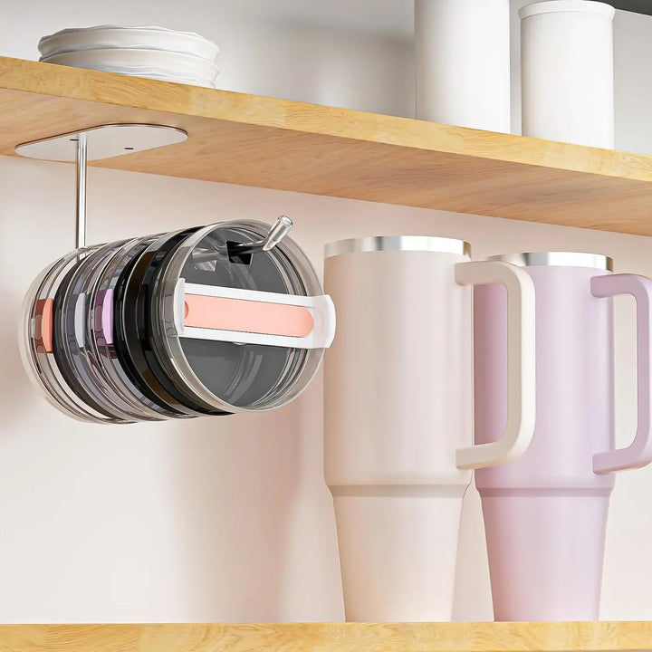 2 Pack Tumbler Lid Organizer, Cup Lid Organizer for Yeti/Stanley /Simple Modern Tumbler Lids, Self-Adhesive Lid Hook for Kitchen