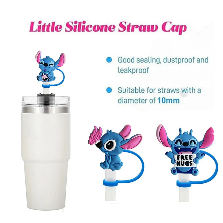Blue-eared extraterrestrial being Straw Cover Cap 10MM Straws Silicone Cup Topper for Tumblers Accessories Party Supplies Gifts