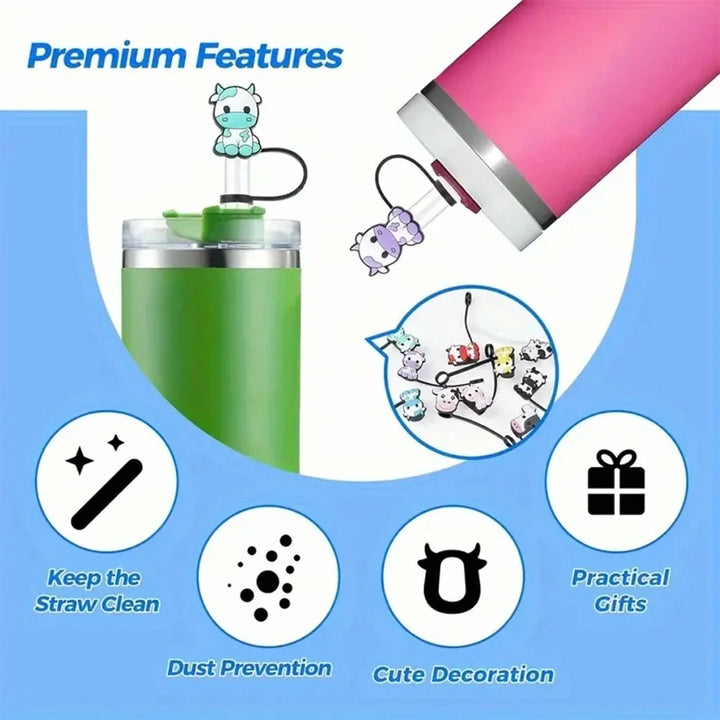 Blue-eared extraterrestrial being Straw Cover Cap 10MM Straws Silicone Cup Topper for Tumblers Accessories Party Supplies Gifts