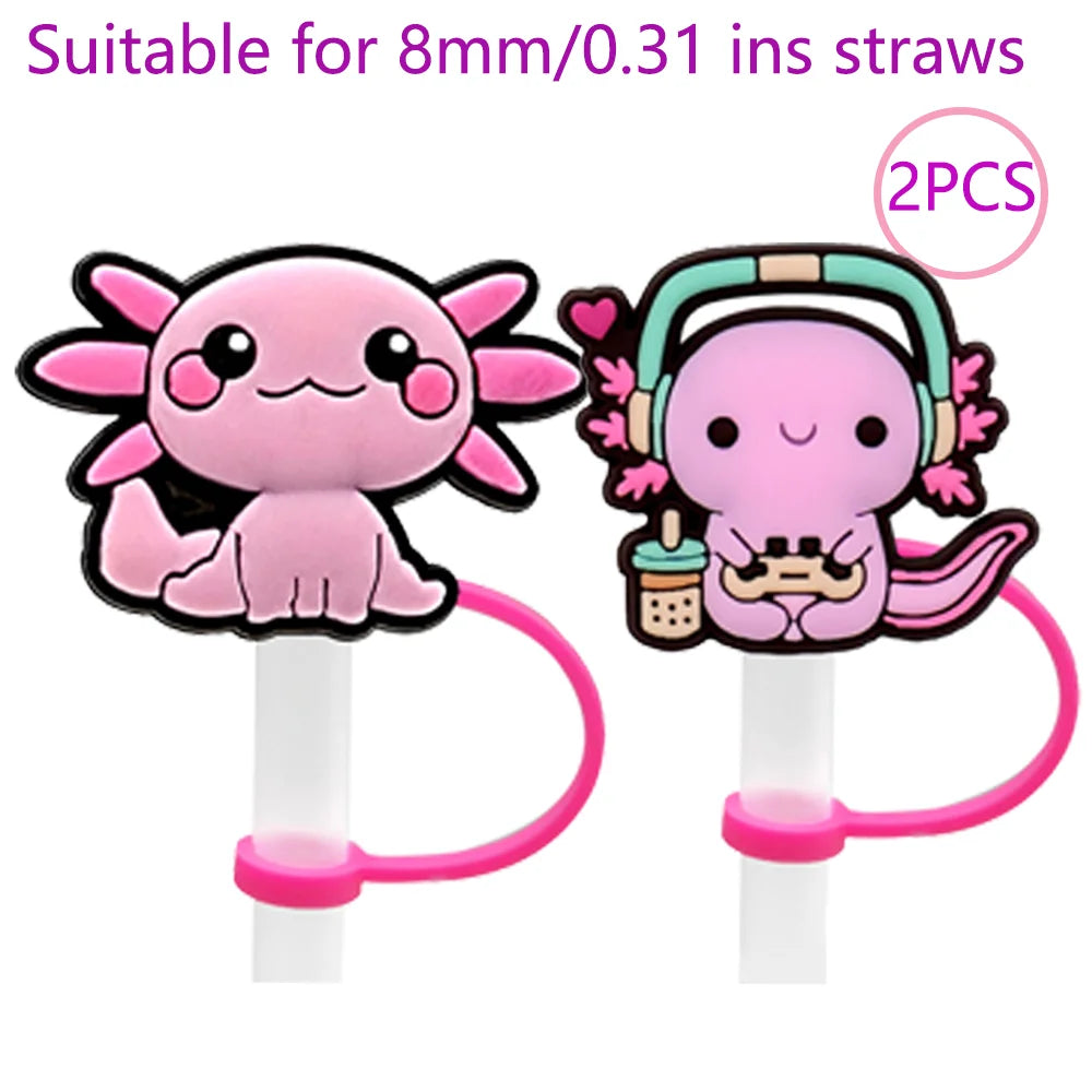 2PCS Straw Cover Cap Pink Hello,8mm Silicone Straw Topper Lovely for Tumbler Cup Accessories, Reusable Dustproof Straw Plug
