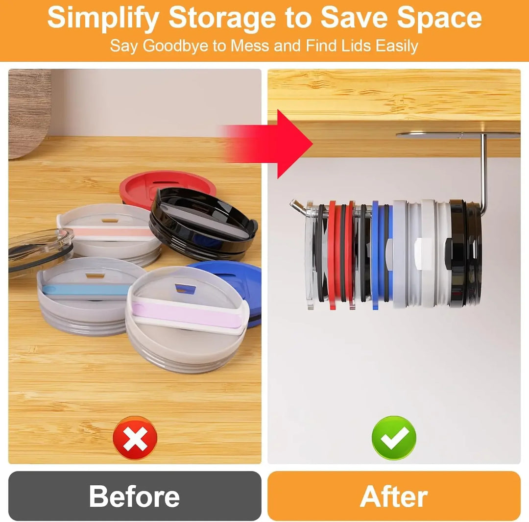 2 Pack Tumbler Lid Organizer, Cup Lid Organizer for Yeti/Stanley /Simple Modern Tumbler Lids, Self-Adhesive Lid Hook for Kitchen