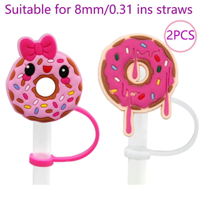 2PCS Straw Cover Cap Pink Hello,8mm Silicone Straw Topper Lovely for Tumbler Cup Accessories, Reusable Dustproof Straw Plug
