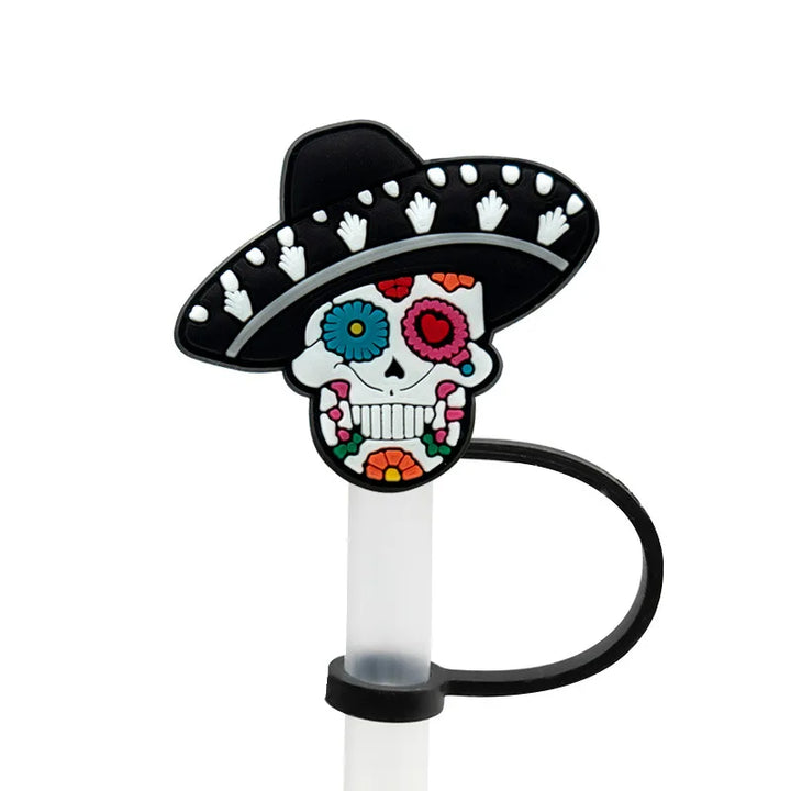 Halloween Straw Cover Cap for Stanley Tumbler 8mm Skull Silicone Straw Topper Dust-Proof Reusable Straw Tips Cup Accessories