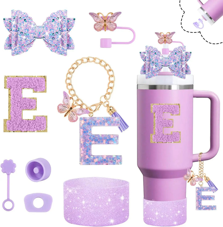 8pcs Cup Accessories Set for Stanley Cup 30oz 40oz tumbler Straw Topper Cover, Boot, Spill Proof Stoppers, Handle Charms Sticker