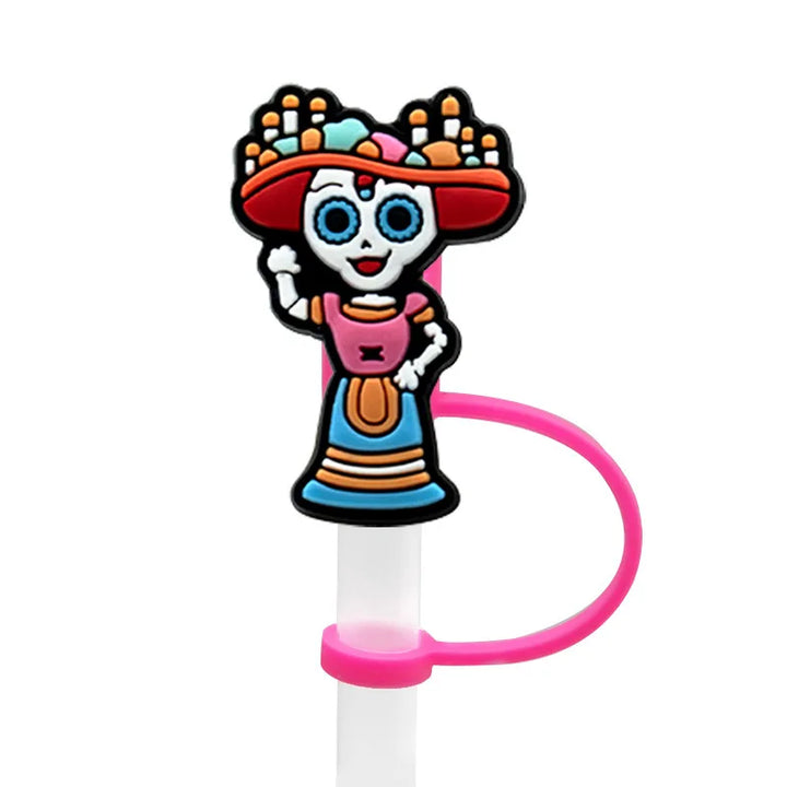 Halloween Straw Cover Cap for Stanley Tumbler 8mm Skull Silicone Straw Topper Dust-Proof Reusable Straw Tips Cup Accessories