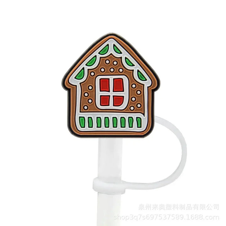 Christmas Straw Cover Cap Reusable Silicone Straw Topper Dustproof Straw Decor Drinking Dust Cap for Stanley Cup Accessory