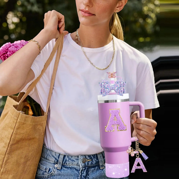 8pcs Cup Accessories Set for Stanley Cup 30oz 40oz tumbler Straw Topper Cover, Boot, Spill Proof Stoppers, Handle Charms Sticker