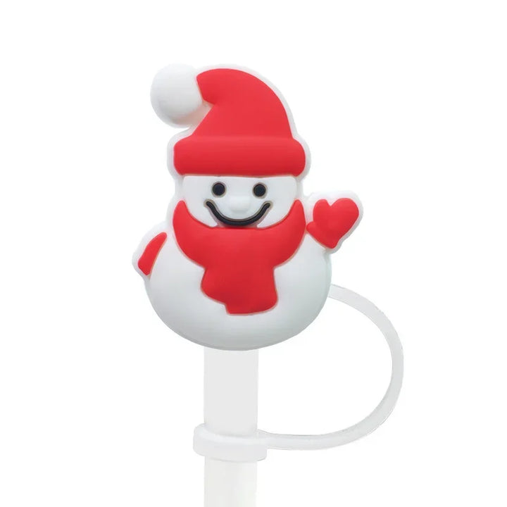 Christmas Straw Cover Cap Reusable Silicone Straw Topper Dustproof Straw Decor Drinking Dust Cap for Stanley Cup Accessory