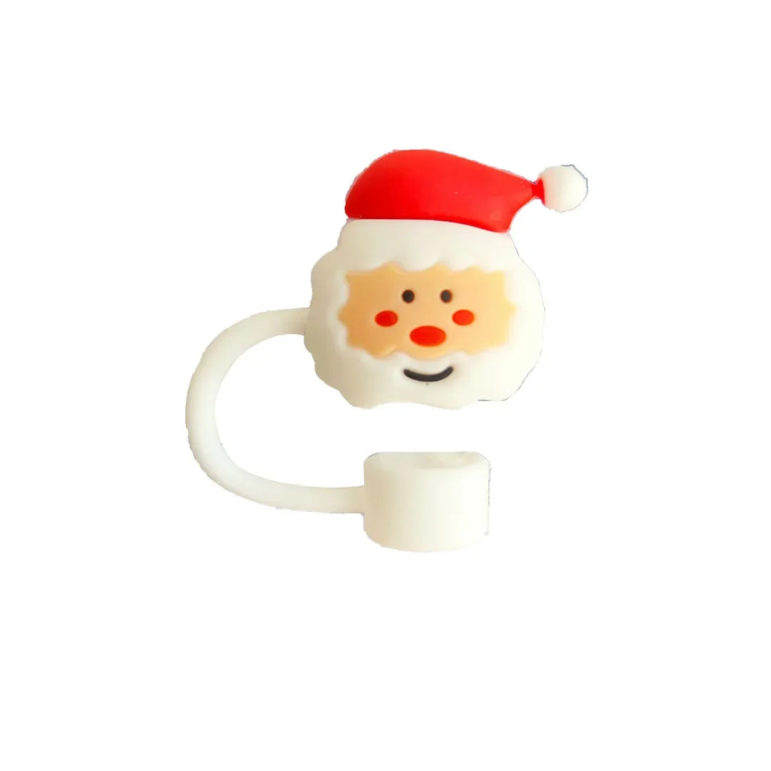 Christmas Straw Cover Cap Reusable Silicone Straw Topper Dustproof Straw Decor Drinking Dust Cap for Stanley Cup Accessory