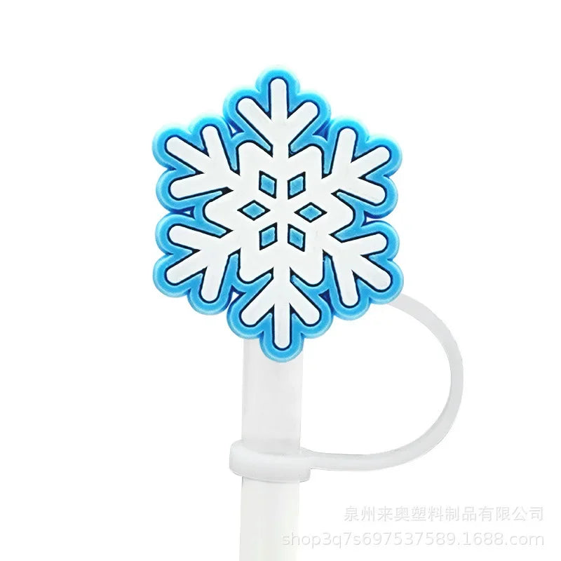 Christmas Straw Cover Cap Reusable Silicone Straw Topper Dustproof Straw Decor Drinking Dust Cap for Stanley Cup Accessory