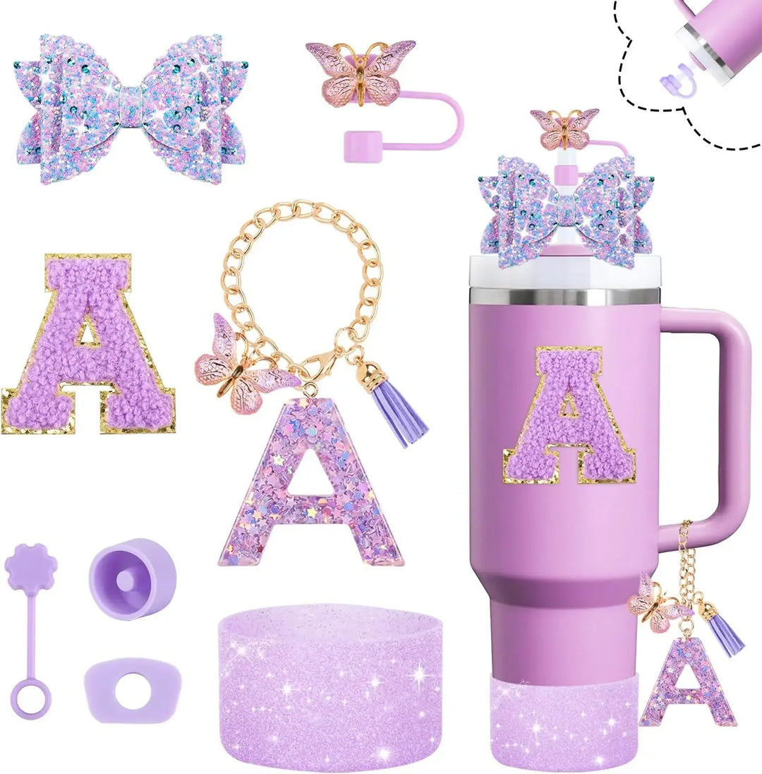 8pcs Cup Accessories Set for Stanley Cup 30oz 40oz tumbler Straw Topper Cover, Boot, Spill Proof Stoppers, Handle Charms Sticker