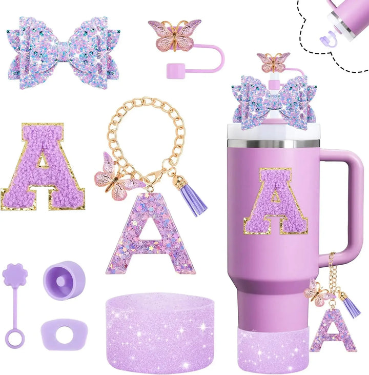 8pcs Cup Accessories Set for Stanley Cup 30oz 40oz tumbler Straw Topper Cover, Boot, Spill Proof Stoppers, Handle Charms Sticker