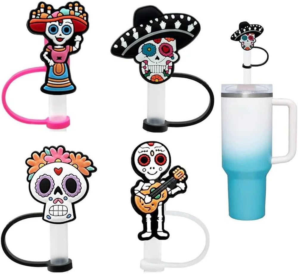 Halloween Straw Cover Cap for Stanley Tumbler 8mm Skull Silicone Straw Topper Dust-Proof Reusable Straw Tips Cup Accessories