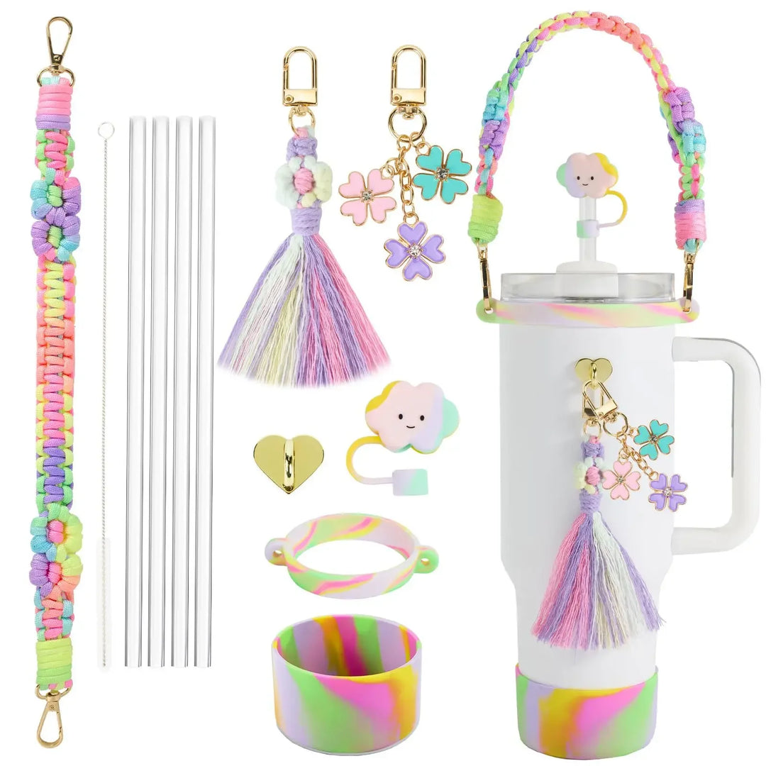 Water Bottle & Cup Accessories for Stanley Cup Accessory Set Hand-made Straw Cap Case Charm Chain Pendant Cup Cover Party Gift