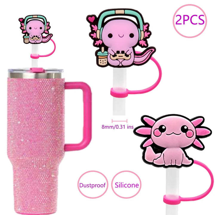 2PCS Straw Cover Cap Pink Hello,8mm Silicone Straw Topper Lovely for Tumbler Cup Accessories, Reusable Dustproof Straw Plug