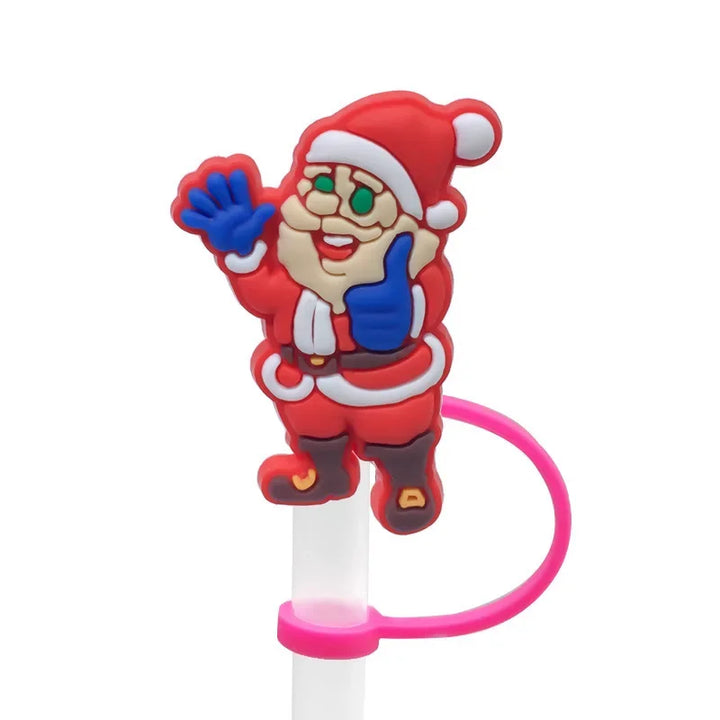 Christmas Straw Cover Cap Reusable Silicone Straw Topper Dustproof Straw Decor Drinking Dust Cap for Stanley Cup Accessory