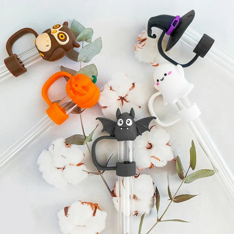 5/1PCS Halloween Straw Cover Cap for Stanley Cup Silicone Straw Topper for 10mm Straw Dust-Proof Reusable Straw Tips for Tumbler