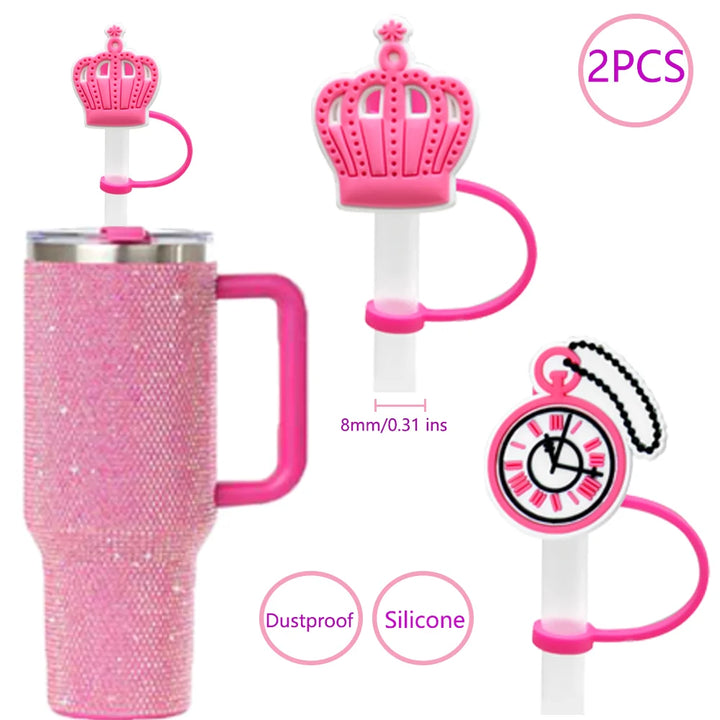 2PCS Straw Cover Cap Pink Hello,8mm Silicone Straw Topper Lovely for Tumbler Cup Accessories, Reusable Dustproof Straw Plug