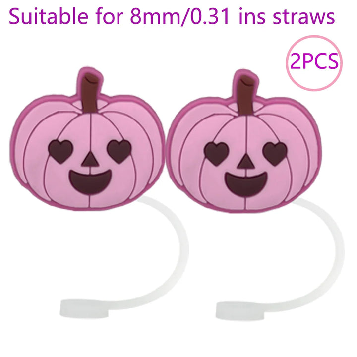 2PCS Straw Cover Cap Pink Hello,8mm Silicone Straw Topper Lovely for Tumbler Cup Accessories, Reusable Dustproof Straw Plug
