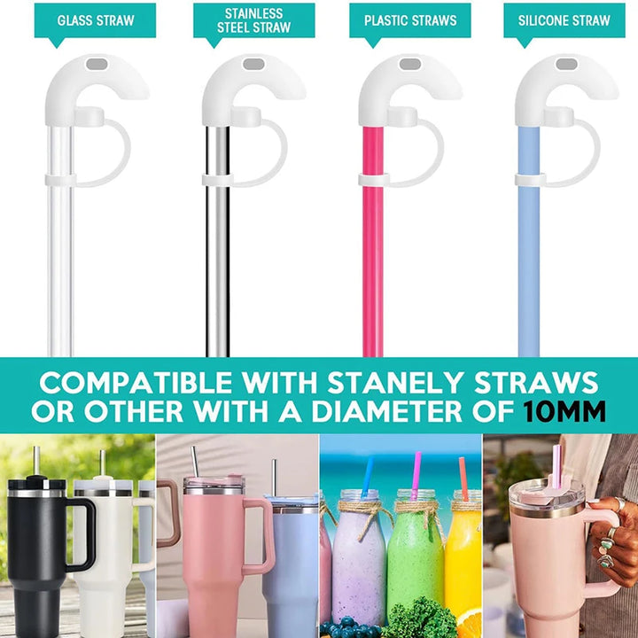 Anti-Wrinkle Straw Topper Reusable Silicone Straw Stopper With Cover Sideways Suck 9mm Straw Leak Stopper Water Cup Accessories