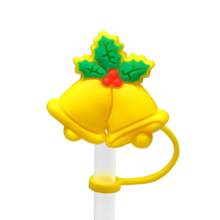 Christmas Straw Cover Cap Reusable Silicone Straw Topper Dustproof Straw Decor Drinking Dust Cap for Stanley Cup Accessory