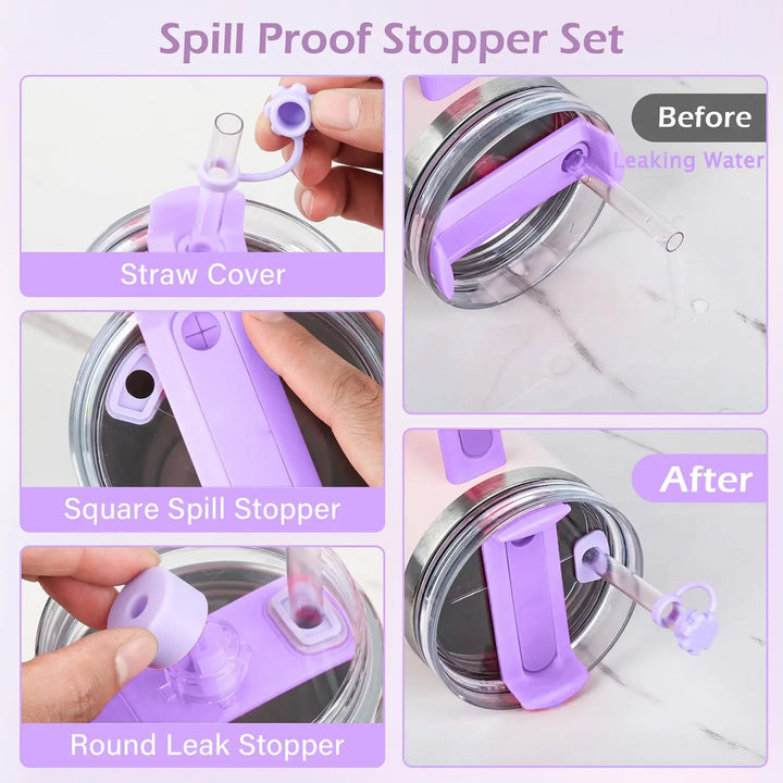 8pcs Cup Accessories Set for Stanley Cup 30oz 40oz tumbler Straw Topper Cover, Boot, Spill Proof Stoppers, Handle Charms Sticker