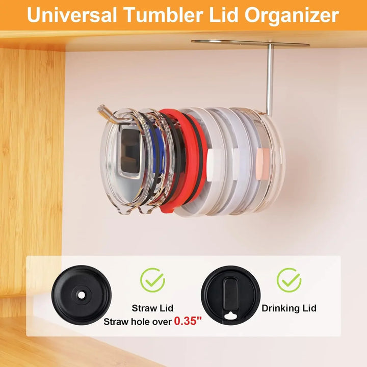 2 Pack Tumbler Lid Organizer, Cup Lid Organizer for Yeti/Stanley /Simple Modern Tumbler Lids, Self-Adhesive Lid Hook for Kitchen