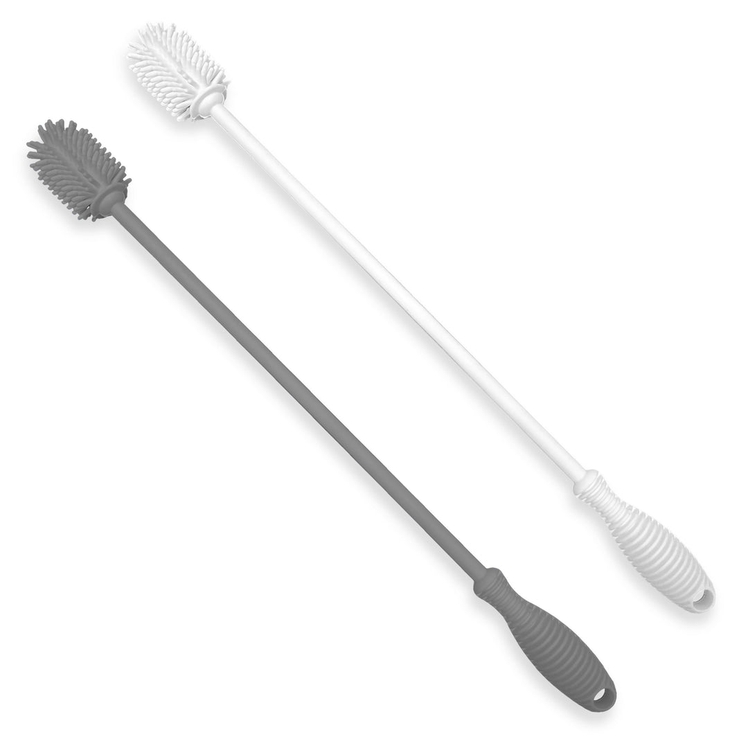Silicone Bottle Brush, Water Bottle Cleaner Brush for Stanley, Hydroflasks, Glass, Thermos Sports Bottle, Vase and Glassware, Bottle Brush Cleaner for Small Narrow Neck Containers (2 Pack Grey+White)-0